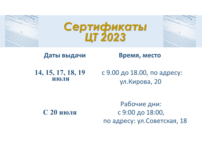 Сертификаты цт 2023